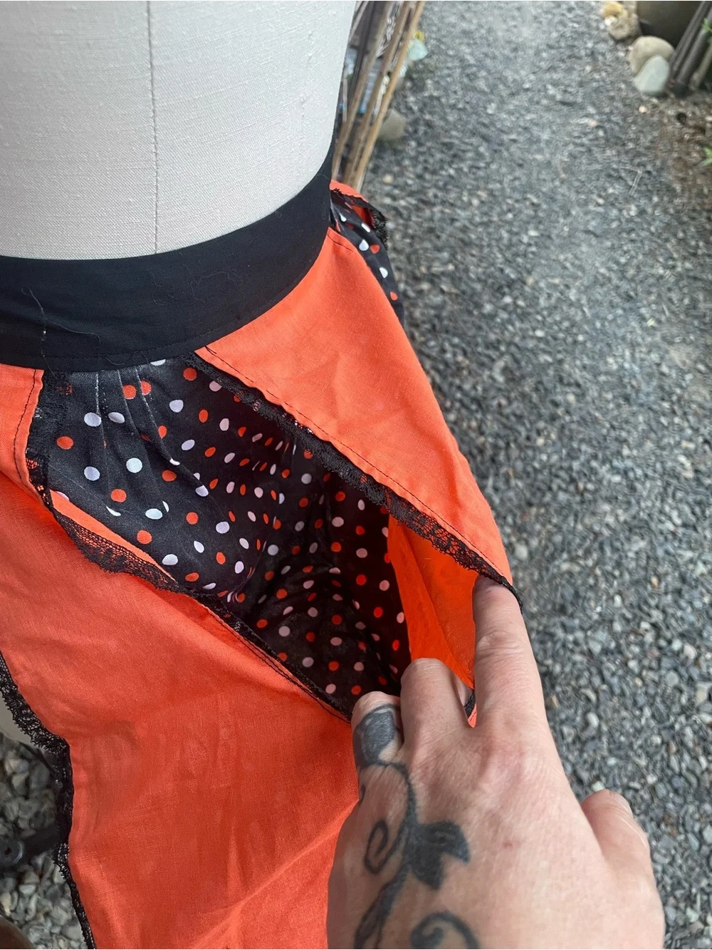 Vintage Orange and Black Polka Dot Half Apron - Kitchen Linen